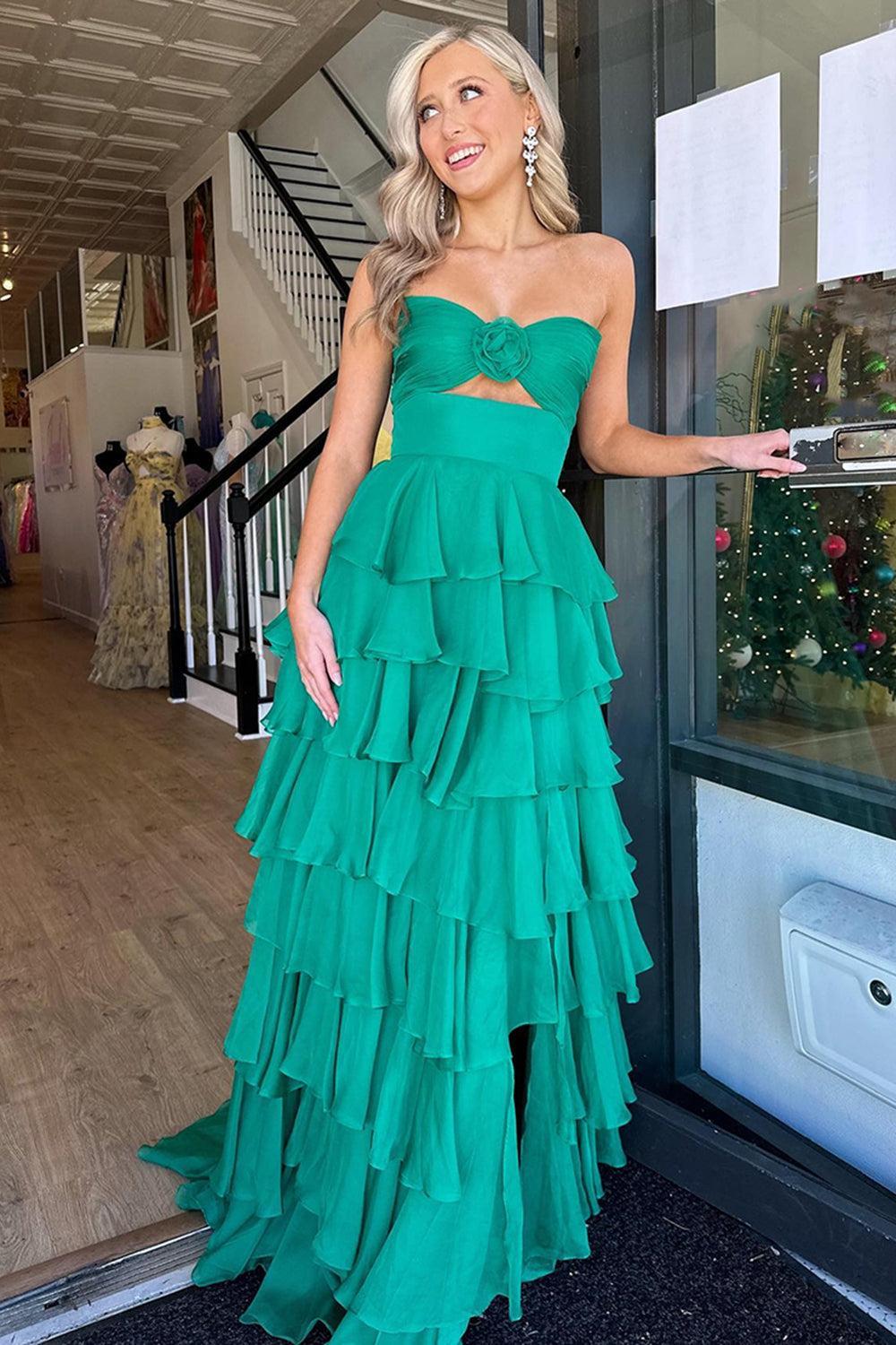 Princess Blush Prom Dress Sweetheart Ruffled Long Formal Dress With Slit