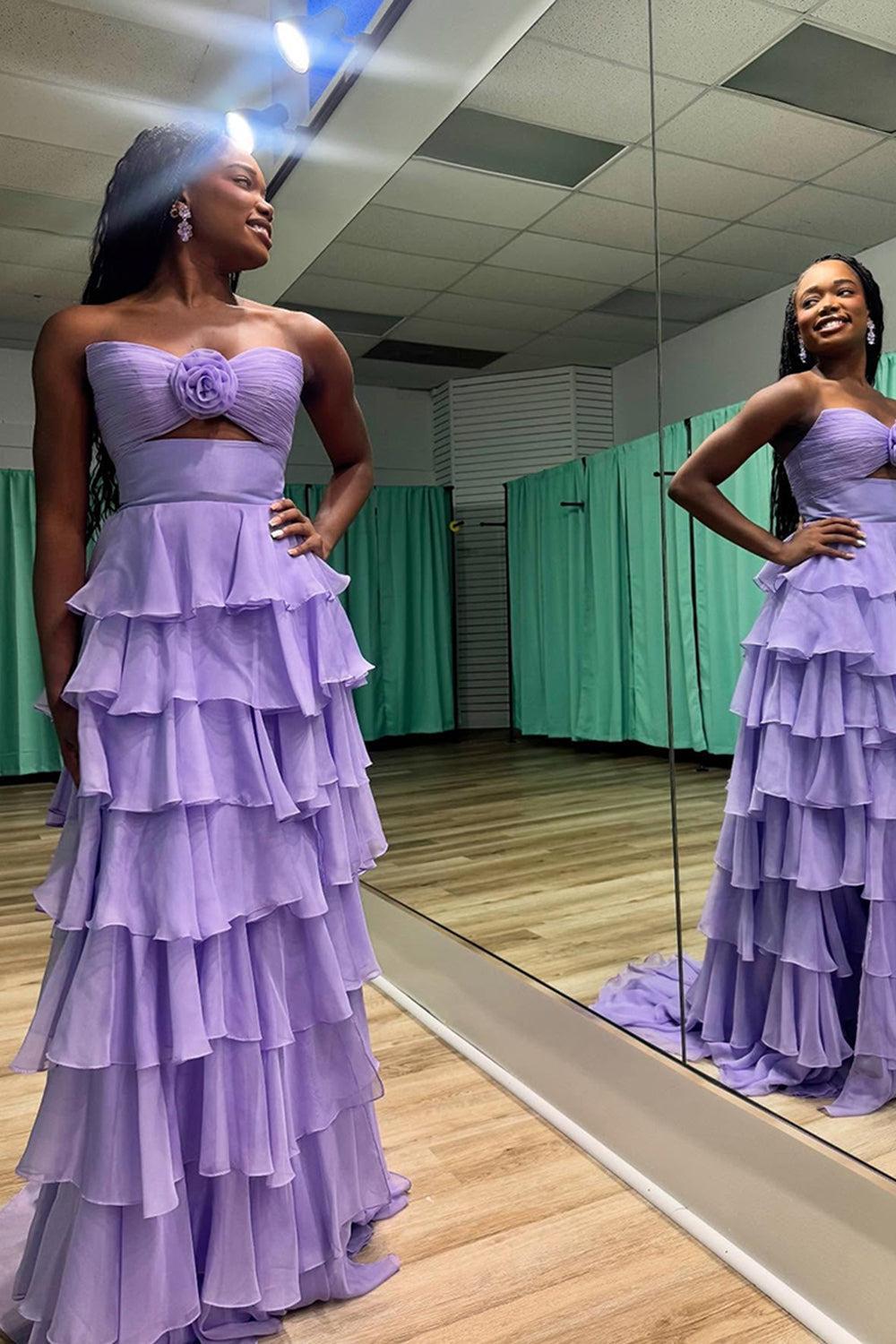 Princess Blush Prom Dress Sweetheart Ruffled Long Formal Dress With Slit
