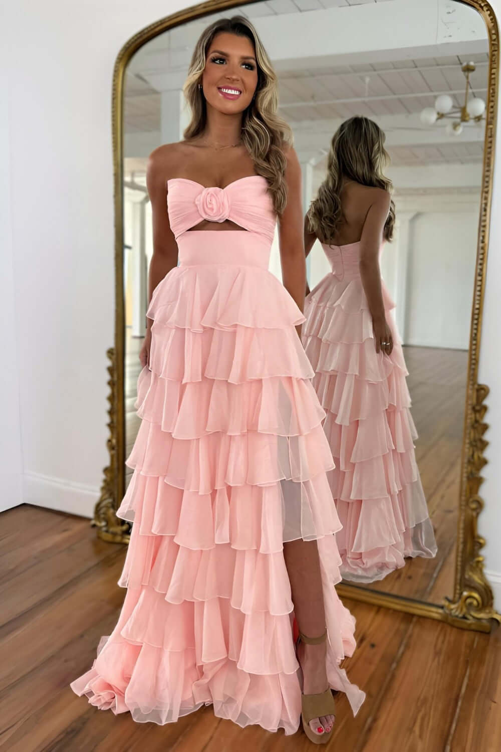 Black Prom Dress White Prom Dress Sweetheart Ruffled Long Formal Dress With Slit