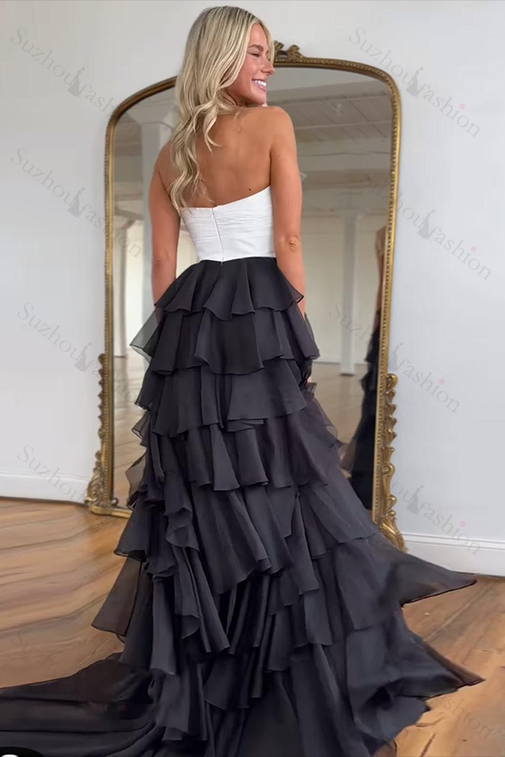 Princess Blush Prom Dress Sweetheart Ruffled Long Formal Dress With Slit