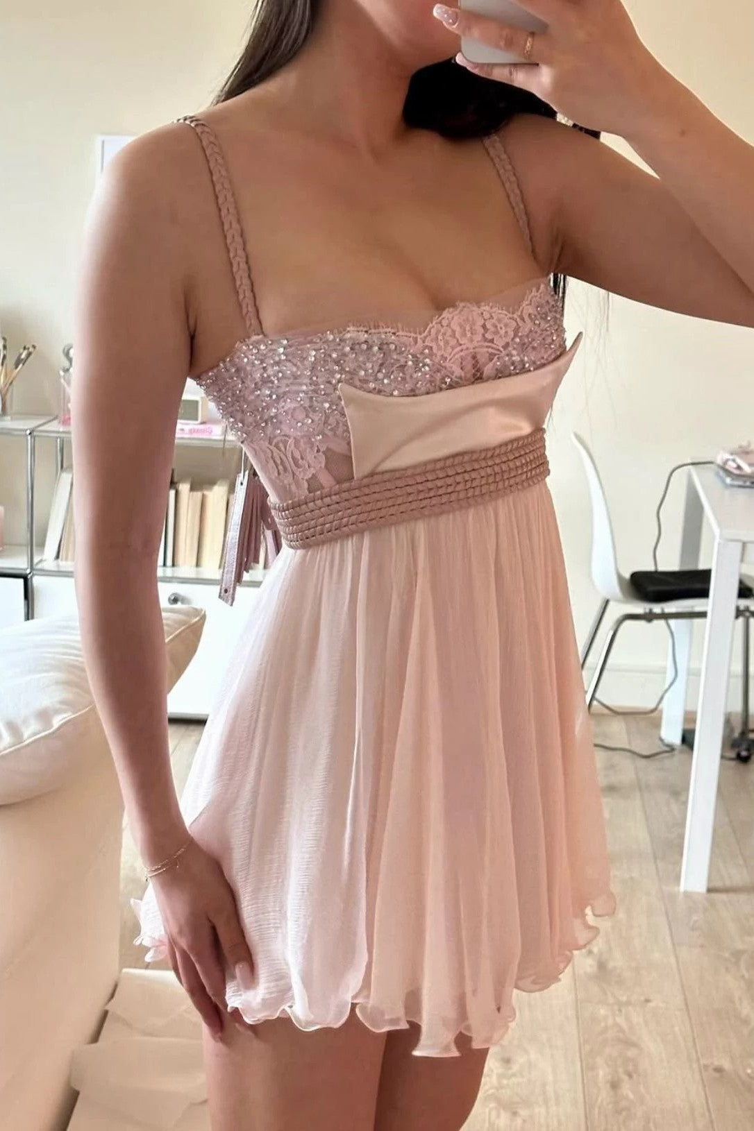 Princess-Inspired Blush Pink Homecoming Dress with Embellished Corset Top