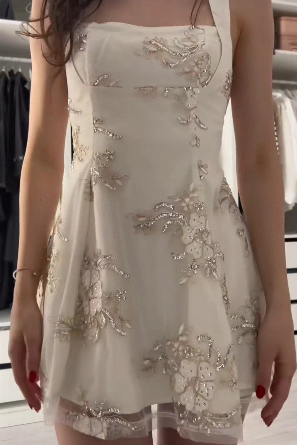 Princess-Inspired White Strapless Homecoming Dress with Embroidered Flowers