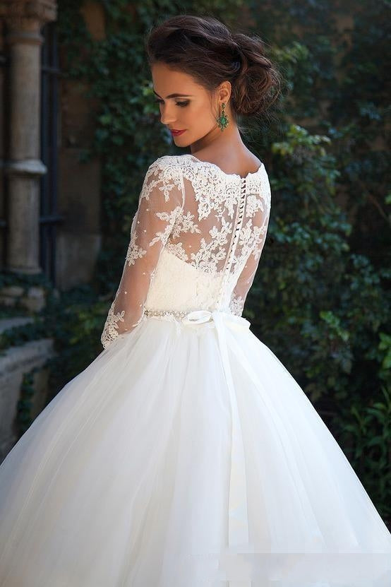 Princess Lace Half Sleeves Elegant  Ball Gown Wedding Dresses BA3678