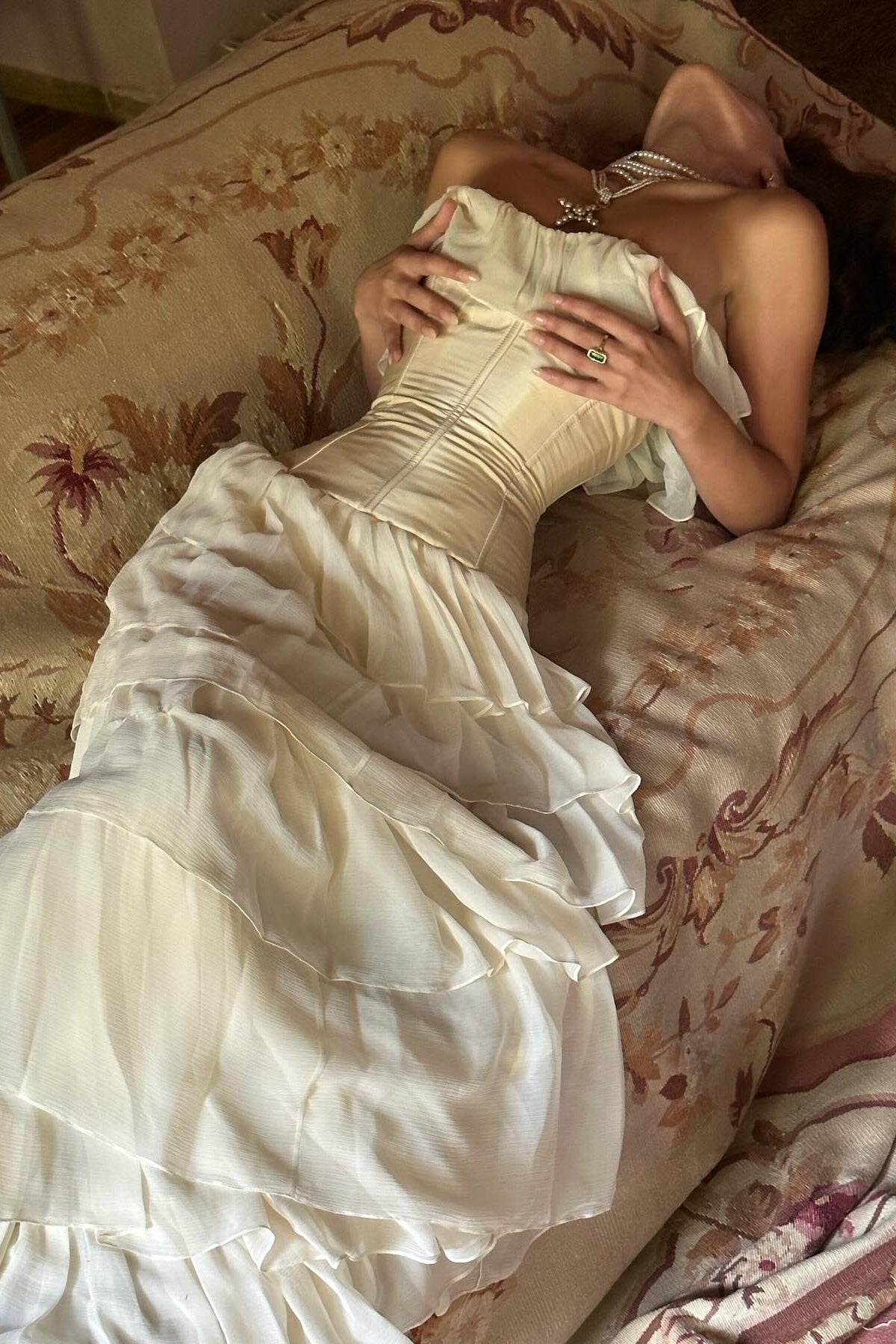 Princess A Line Sweetheart Ivory Corset Party Dress with Ruffles Criss Cross Back - View 3 | VelvetHem