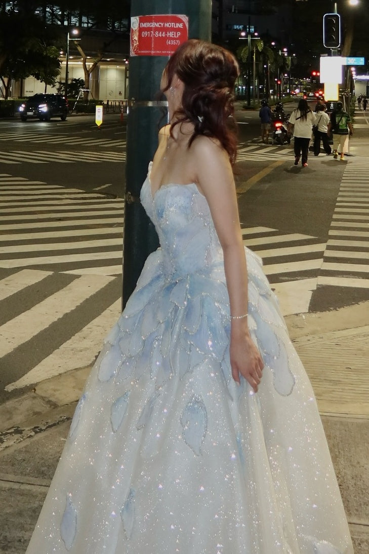 Luxurious A Line Sweetheart Light Blue Long Prom Dress with Beading - View 5 | VelvetHem