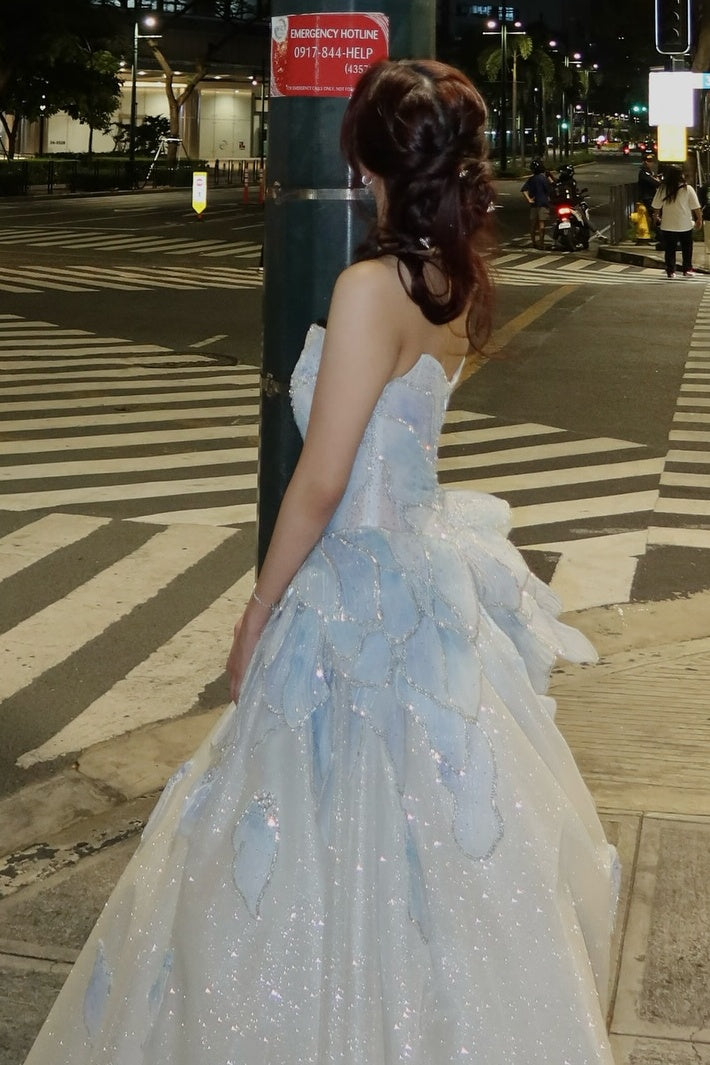 Luxurious A Line Sweetheart Light Blue Long Prom Dress with Beading - View 6 | VelvetHem