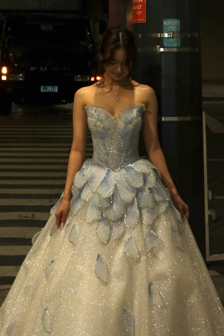 Luxurious A Line Sweetheart Light Blue Long Prom Dress with Beading - View 3 | VelvetHem