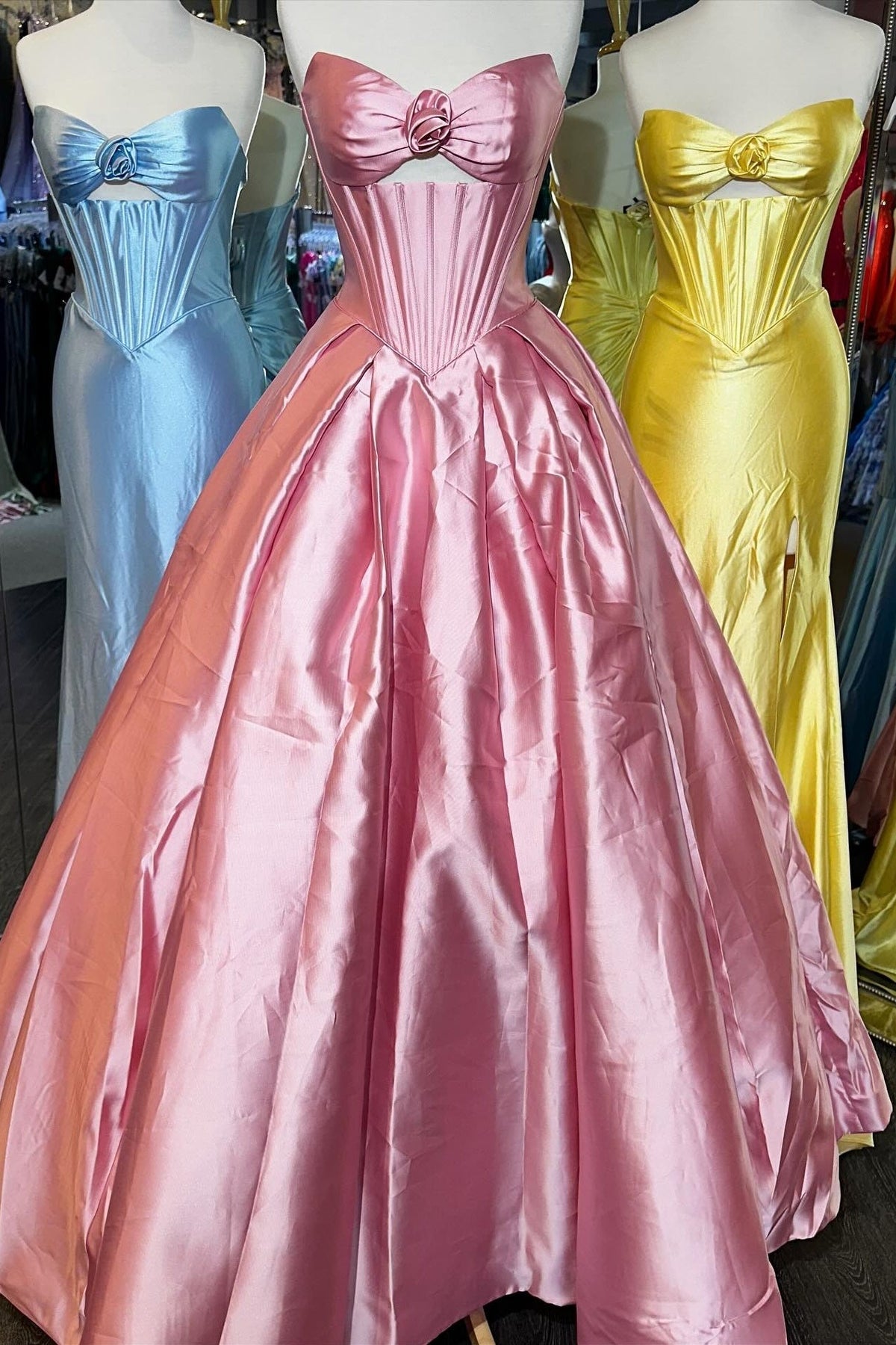 Elegant A Line Sweetheart Pink Corset Prom Dress with 3D Flowers - View 2 | VelvetHem