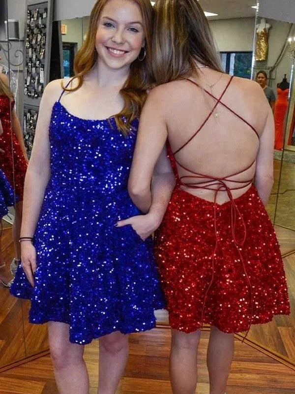 Spaghetti Straps Sequin Mini Dresses SYH54 by vivymakudress