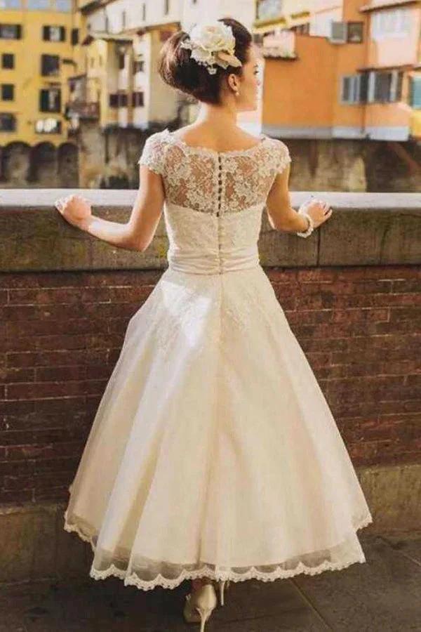 Princess Tea-Length Tulle Wedding Dresses With Appliqued Flowers (ZD16140)