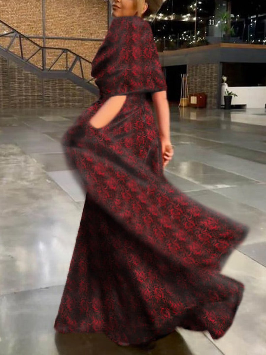 Printed Floral V Neck A Line Long Dress for Mother of the Bride & Groom