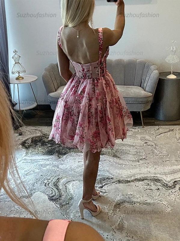 Suzhoufashion Printing Chiffon Boned Sweetheart Mini Ball Gown Homecoming Dress