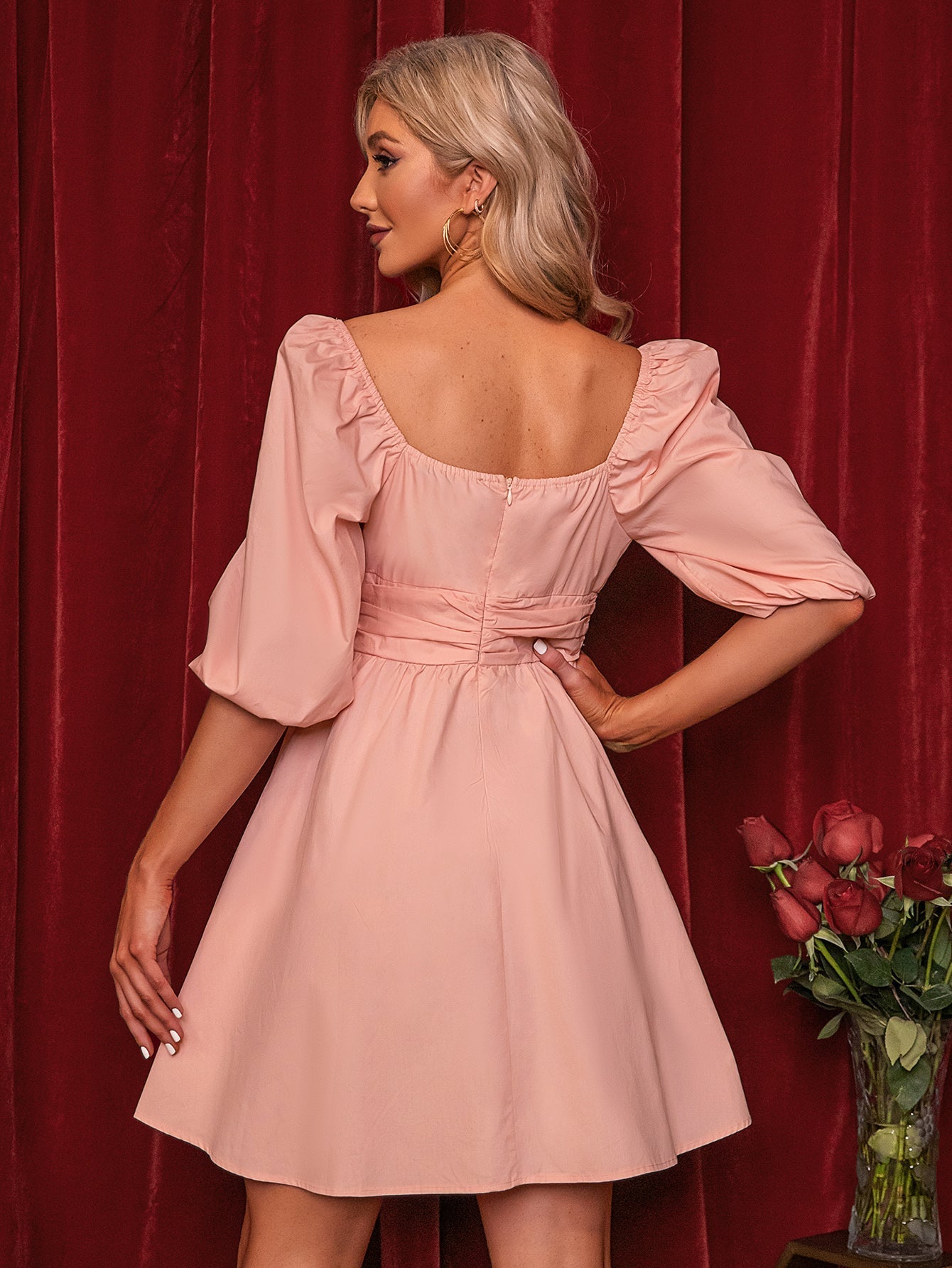 Puff Sleeve Sweetheart Neck Dress