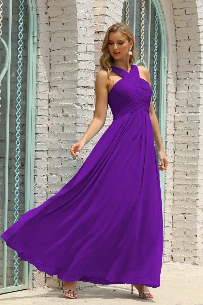 ZapDress Women Halter Chiffon Bridesmaid Dress A-line Long Formal Prom Gown (ZD17050)