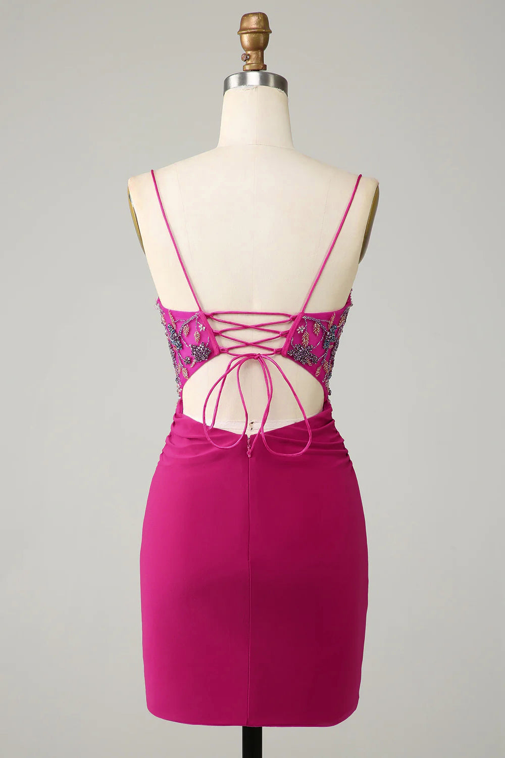 Purple Homecoming Dresses Beaded Spaghetti Straps Corset Tight Short Cocktail Dresses