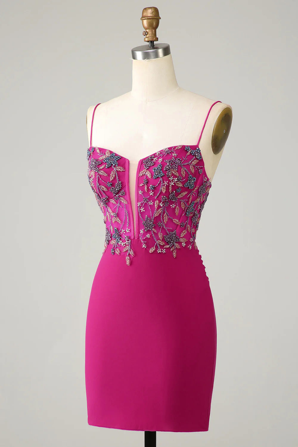 Purple Homecoming Dresses Beaded Spaghetti Straps Corset Tight Short Cocktail Dresses