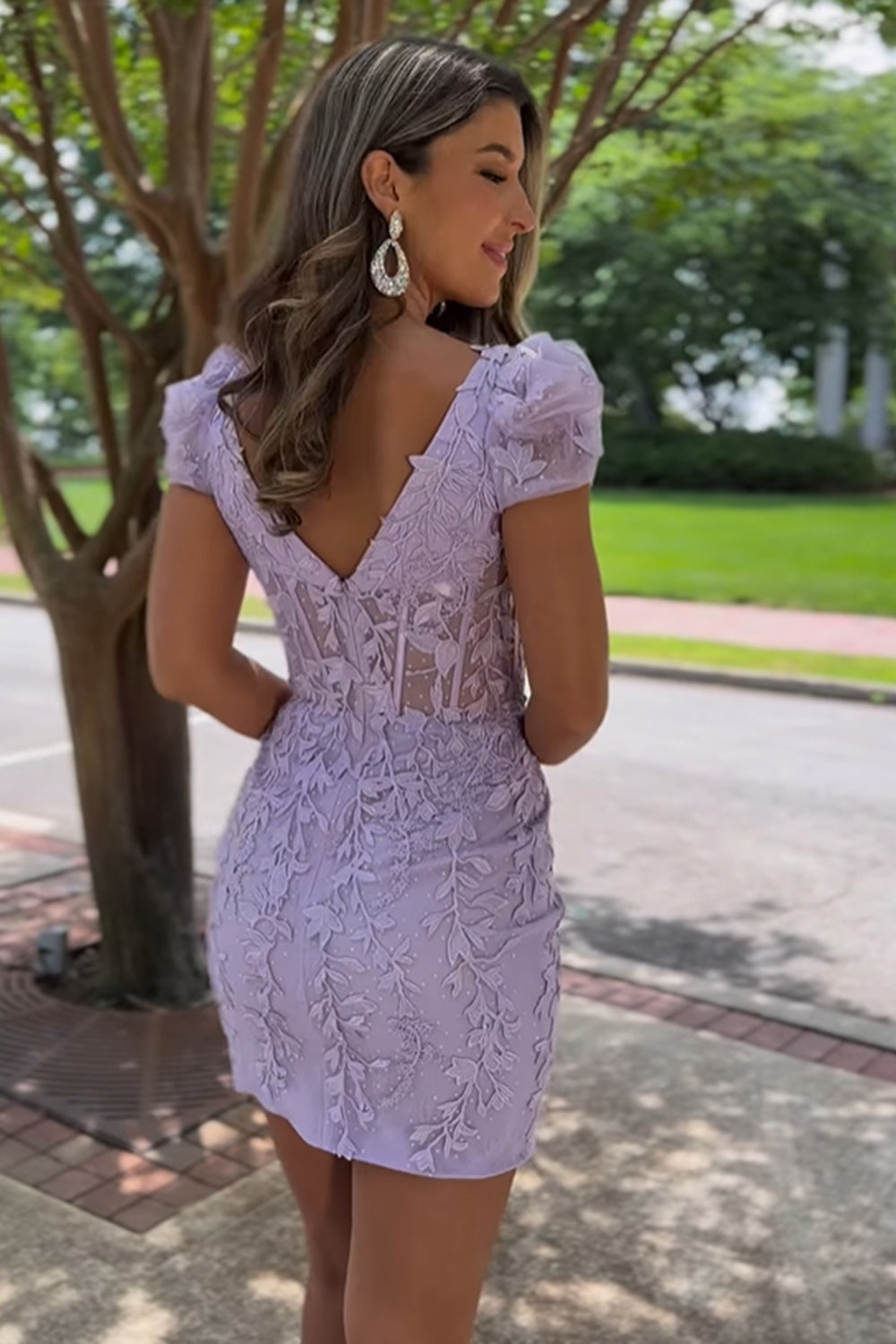 Purple Homecoming Dresses Lace Corset Tight Short Cocktail Dresses with Appliques