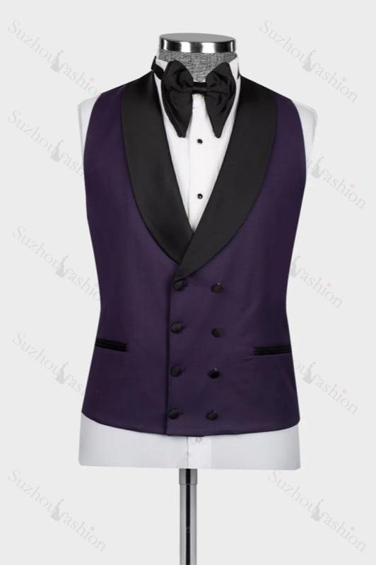 Purple Shawl Lapel 3 Piece Wedding Suit