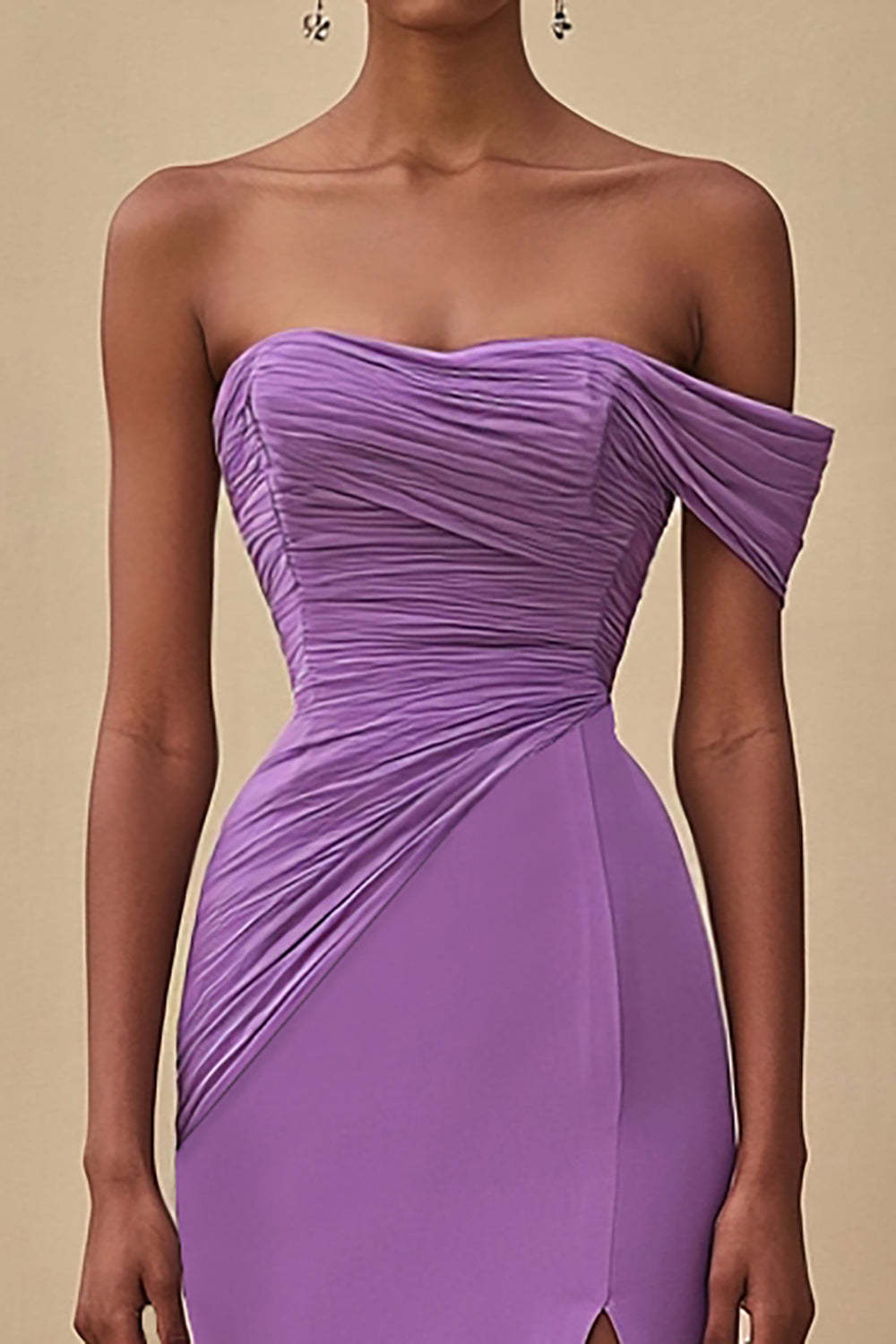 Purple Wedding Guest Dress Mermaid Off The Shoulder Long Formal Dress With Slit