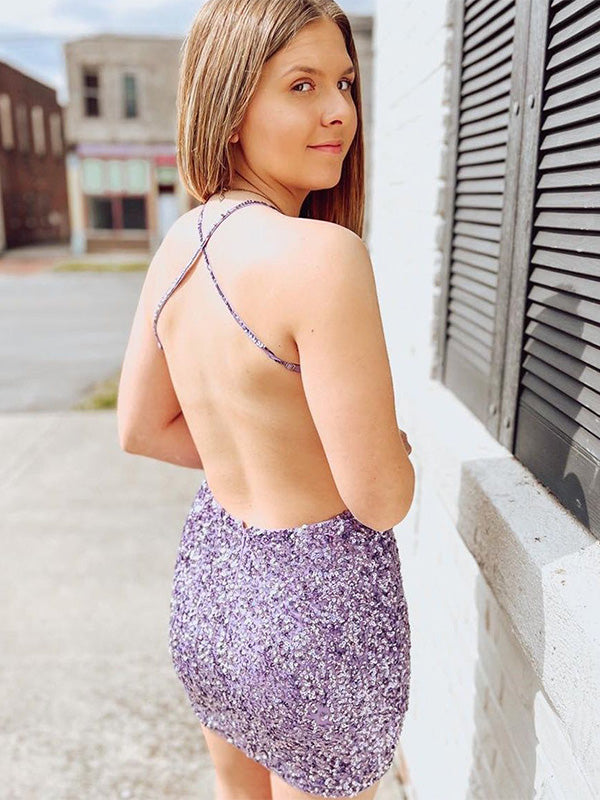 Bodycon Criss-Cross Back Sequin Homecoming Dress