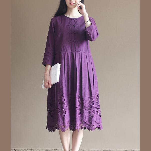 Purple lace patchwork cotton dresses plus size maxi dresses elegant design
