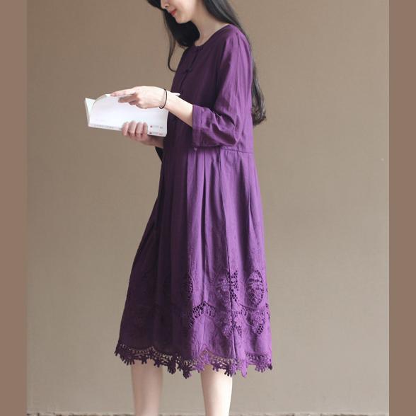 Purple lace patchwork cotton dresses plus size maxi dresses elegant design