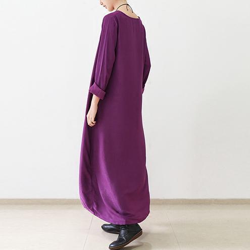 Purple silk dresses long sleeve maxi dress elegant fall winter dresses