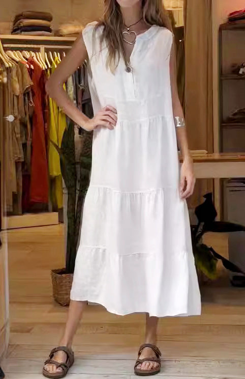 Victoria Exclusive Vesper Solid Color Cotton and Linen Dress for Women Elevated Occasion Wear
