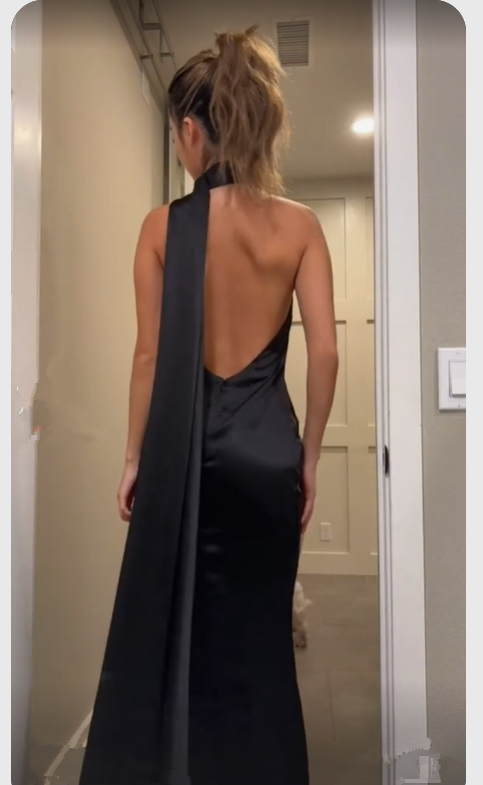 Elegant Black Backless Long Prom Dress Black Evening Dress Y7426 - VelvetHem