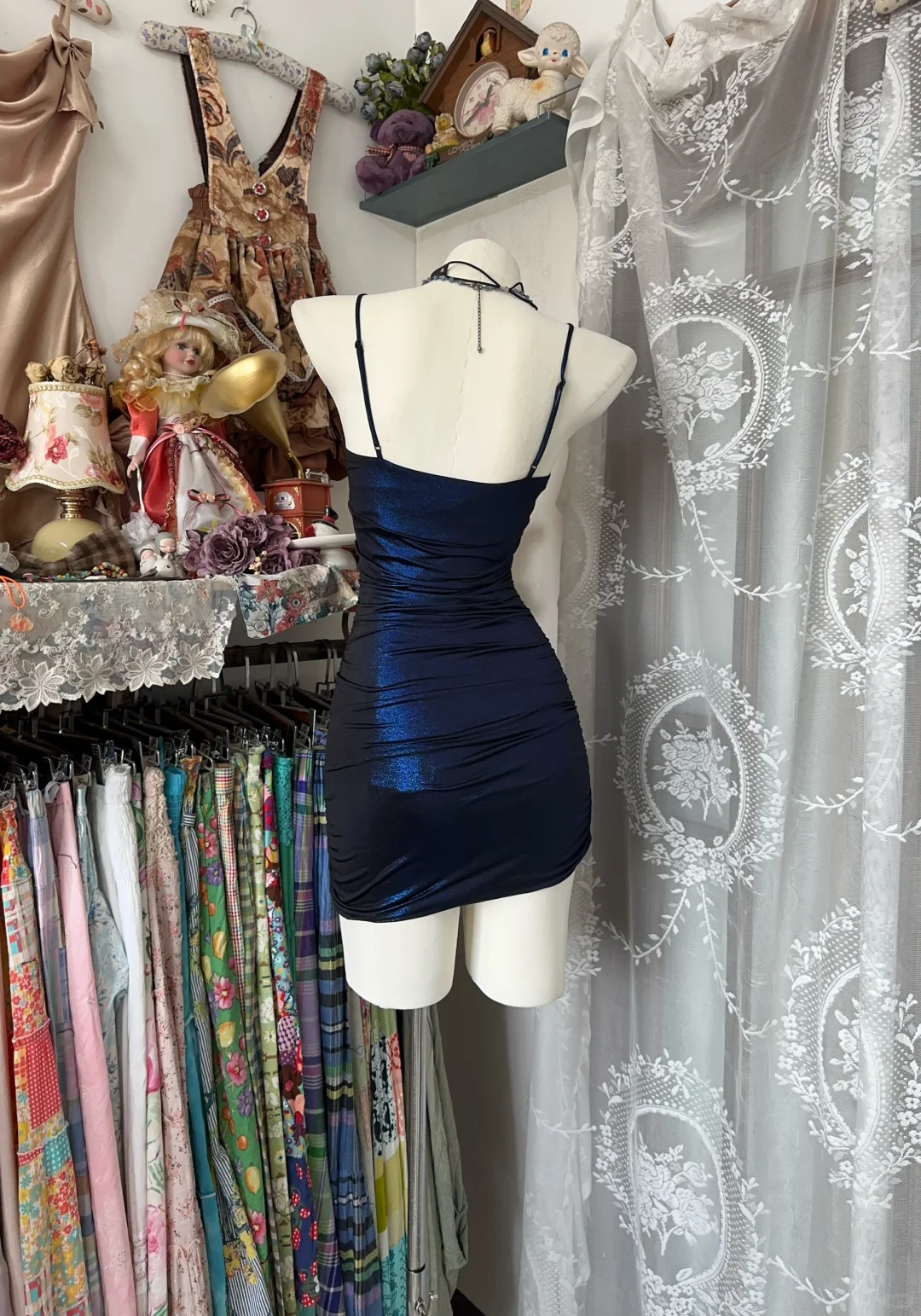 Beautiful Navy Blue Sheath Short Birthday Dress Spaghetti Straps Homecoming Dress Cocktail Dress - View 3 | VelvetHem