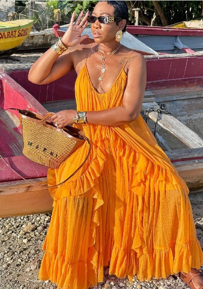Sexy Orange Chiffon Ruffles Evening Dress Long Prom Party Gown - View 4 | VelvetHem