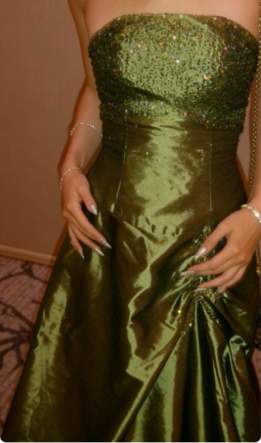 Elegant Green A-line Rhinestone Embellished Satin Long Prom Dress Evening Dress