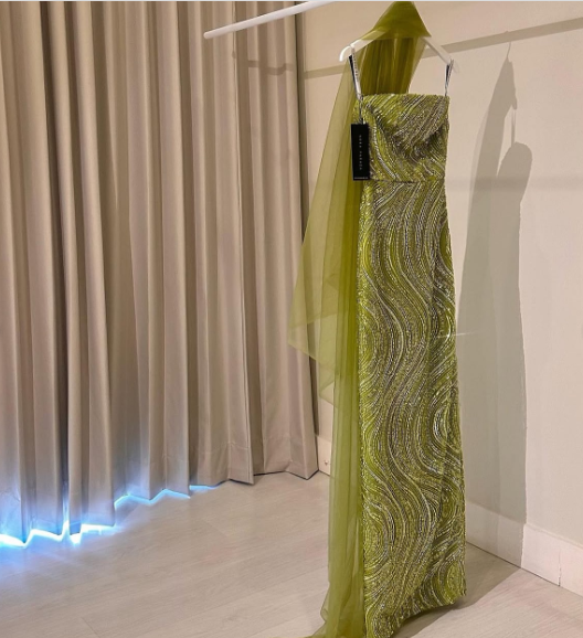Elegant Green Strapless Sequin Wave Pattern High-Slit Tulle Slim-Fit Long Prom Dress Evening Dress - View 10 | VelvetHem