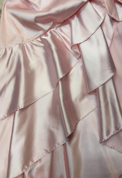 Sweet Pink Halter V-Neck Bow Ruffle Satin Prom Prom Birthday Dress