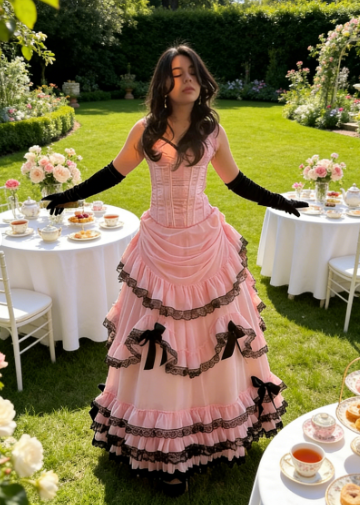 Princess Pink Spaghetti Strap Boned Bow Lace Tulle Long Prom Dress Evening Dress
