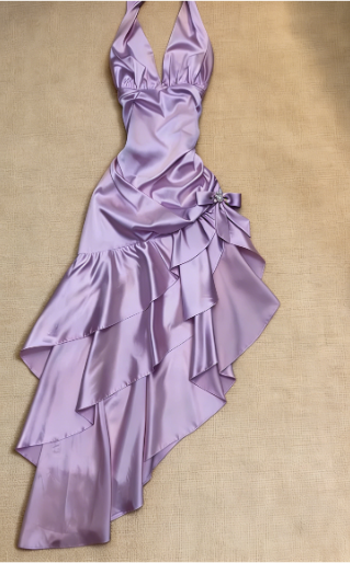 Sweet Pink Halter V-Neck Bow Ruffle Satin Prom Prom Birthday Dress