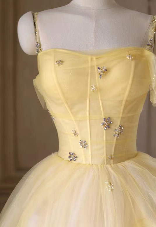 Simple party dress, birthday fairy dress, socialite senior yellow prom dress