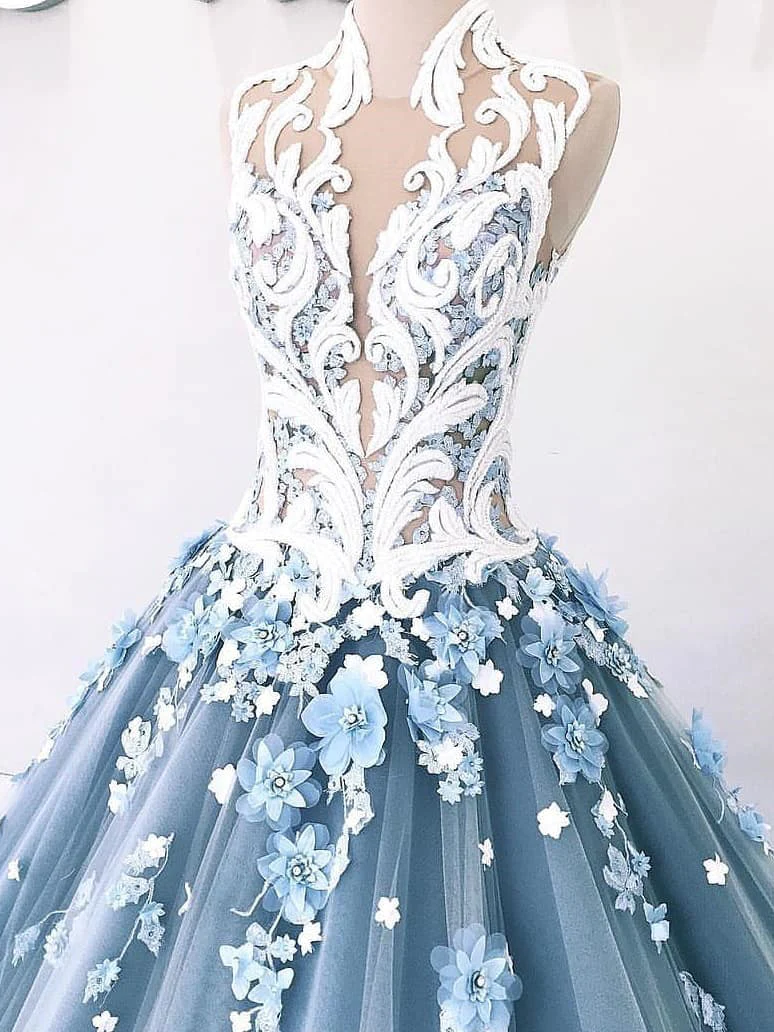 Vintage Ball Gown Prom Dress Tulle High Neck Customed Prom Dress - View 2 | VelvetHem