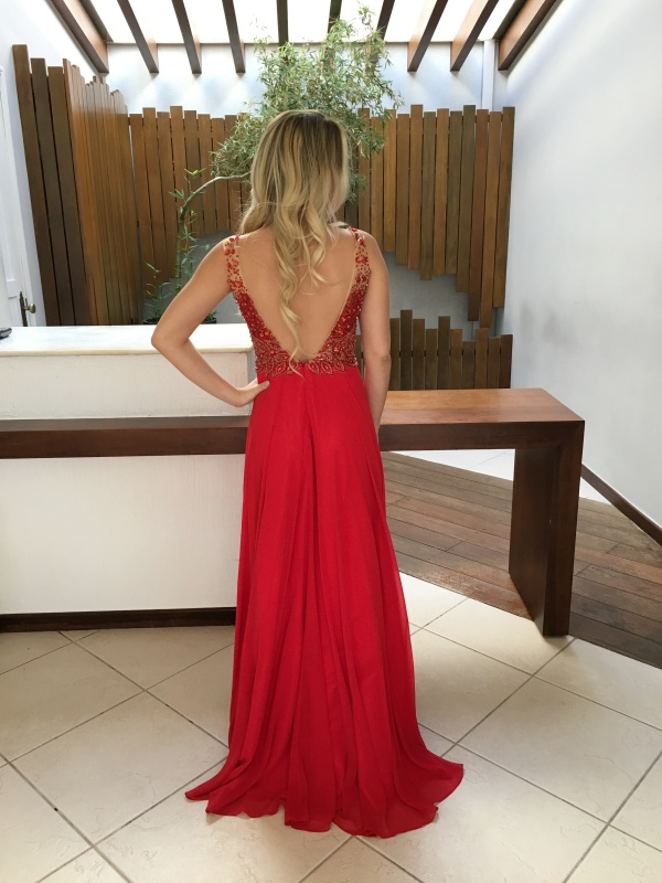 Gorgeous Red Crystals Straps Sleeveless A-line Chiffon Prom Dress