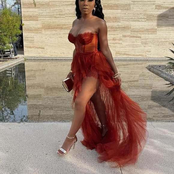 Gorgeous Sweetheart Rust Tiered Long Formal Dress with Slit