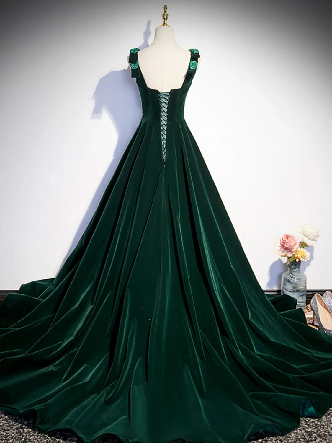 Prom Dresses,a-line Velvet Green Long Prom Dresses, Green Formal Evening Dresses - View 4 | VelvetHem