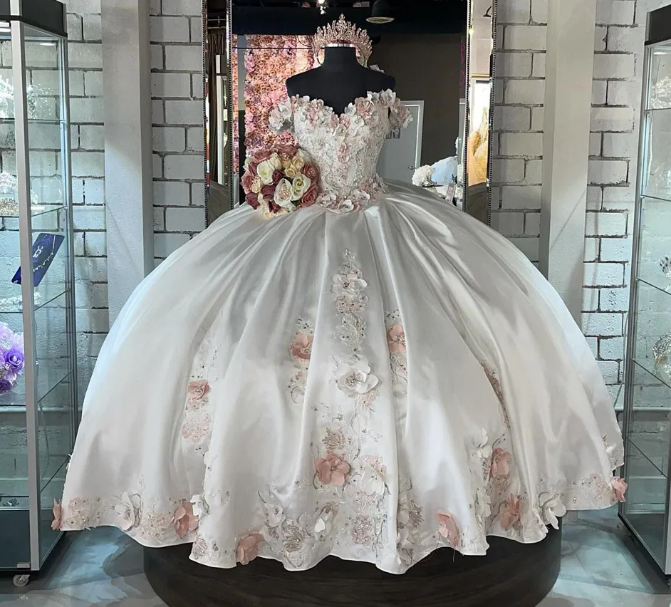 Quinceanera Dress Ball Gown 3D Flowers Appliques Lace Corset Sweet 15 16 Graduation vestidos de 15 anos - View 3 | VelvetHem