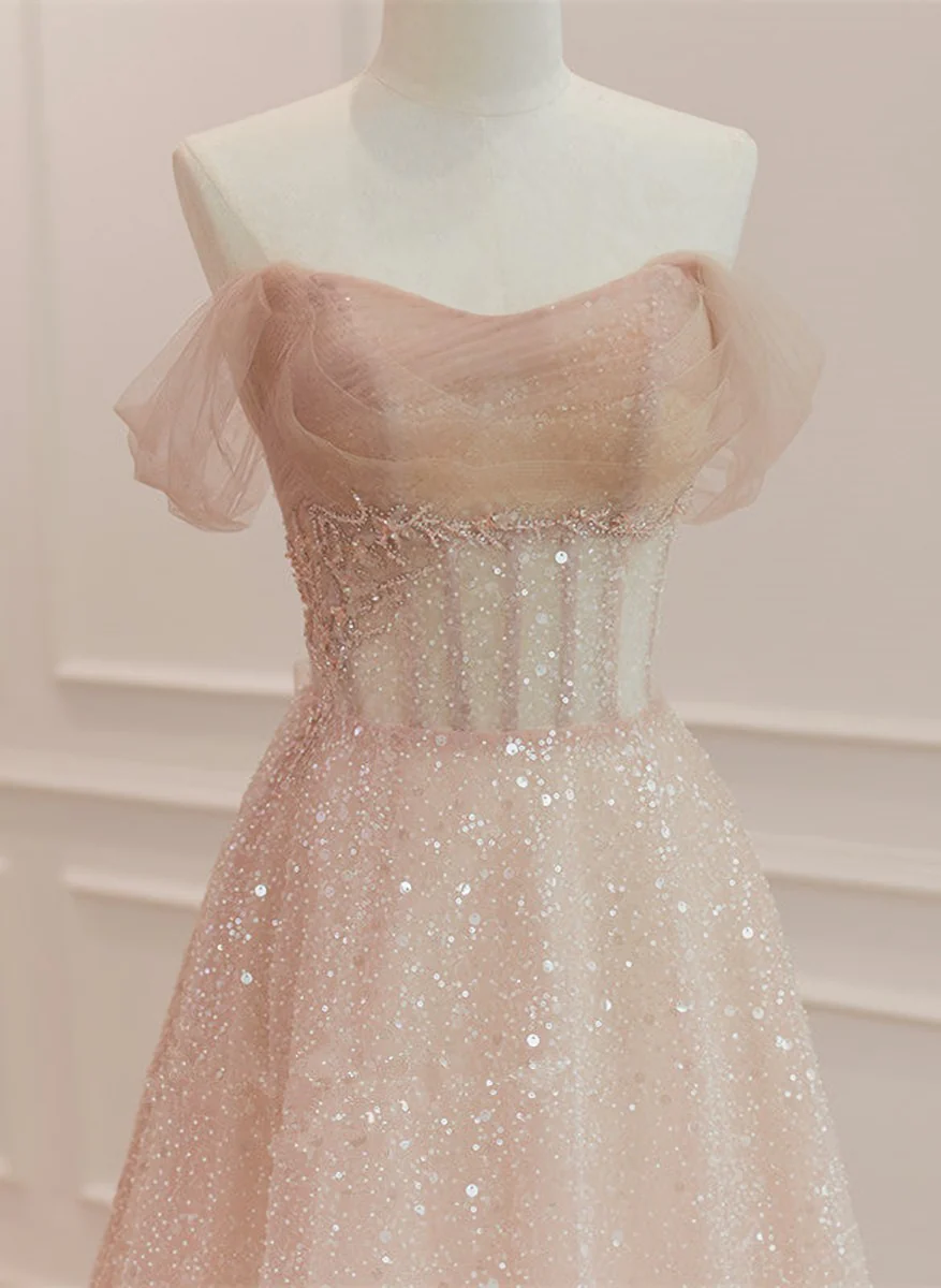 Sparkle Tulle with Beadings Long A-line Formal Dress, Tulle Sweetheart Prom Dress - View 3 | VelvetHem