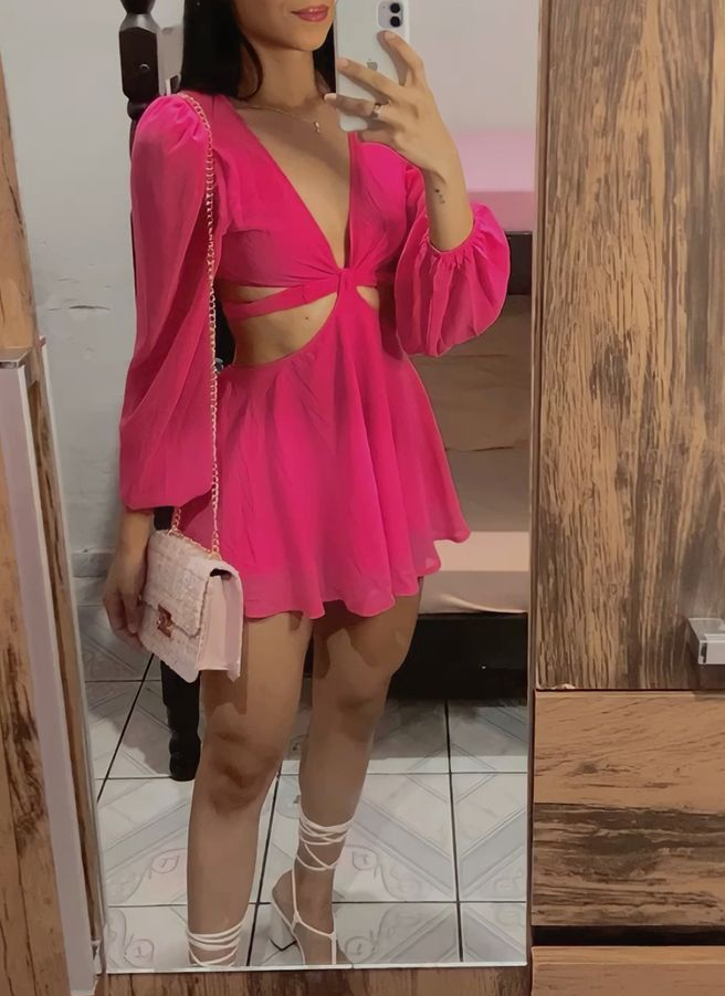 Plunge Neck Cut Out Waist A-Line Dress,Sexy Homecoming Dress
