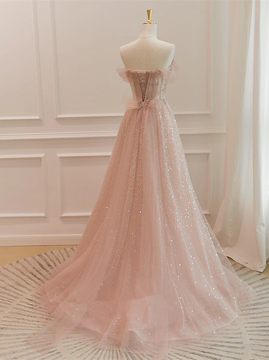 Sparkle Tulle with Beadings Long A-line Formal Dress, Tulle Sweetheart Prom Dress - View 2 | VelvetHem
