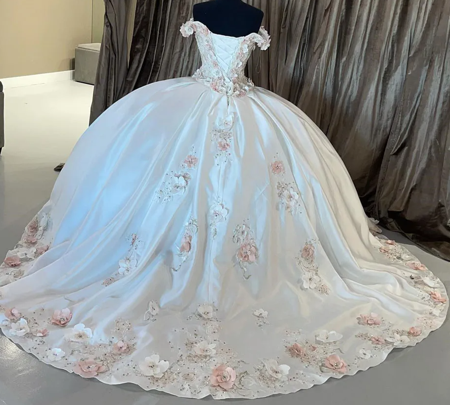 Quinceanera Dress Ball Gown 3D Flowers Appliques Lace Corset Sweet 15 16 Graduation vestidos de 15 anos - View 2 | VelvetHem