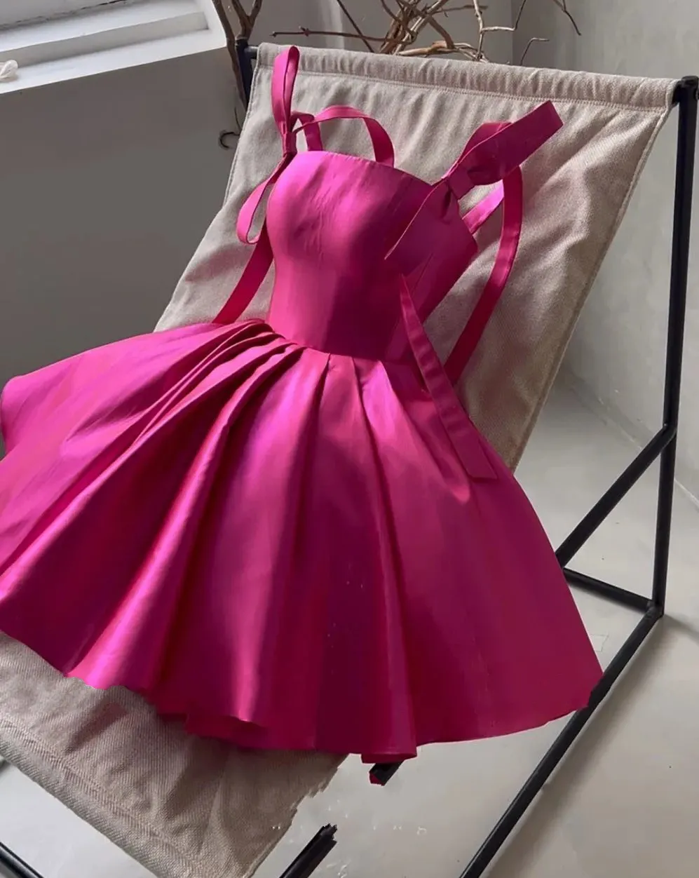 A Line Mini Prom Party Dress Bow Straps Satin Graduation Prom Ball Gown Short Cocktail Evening Gowns - VelvetHem