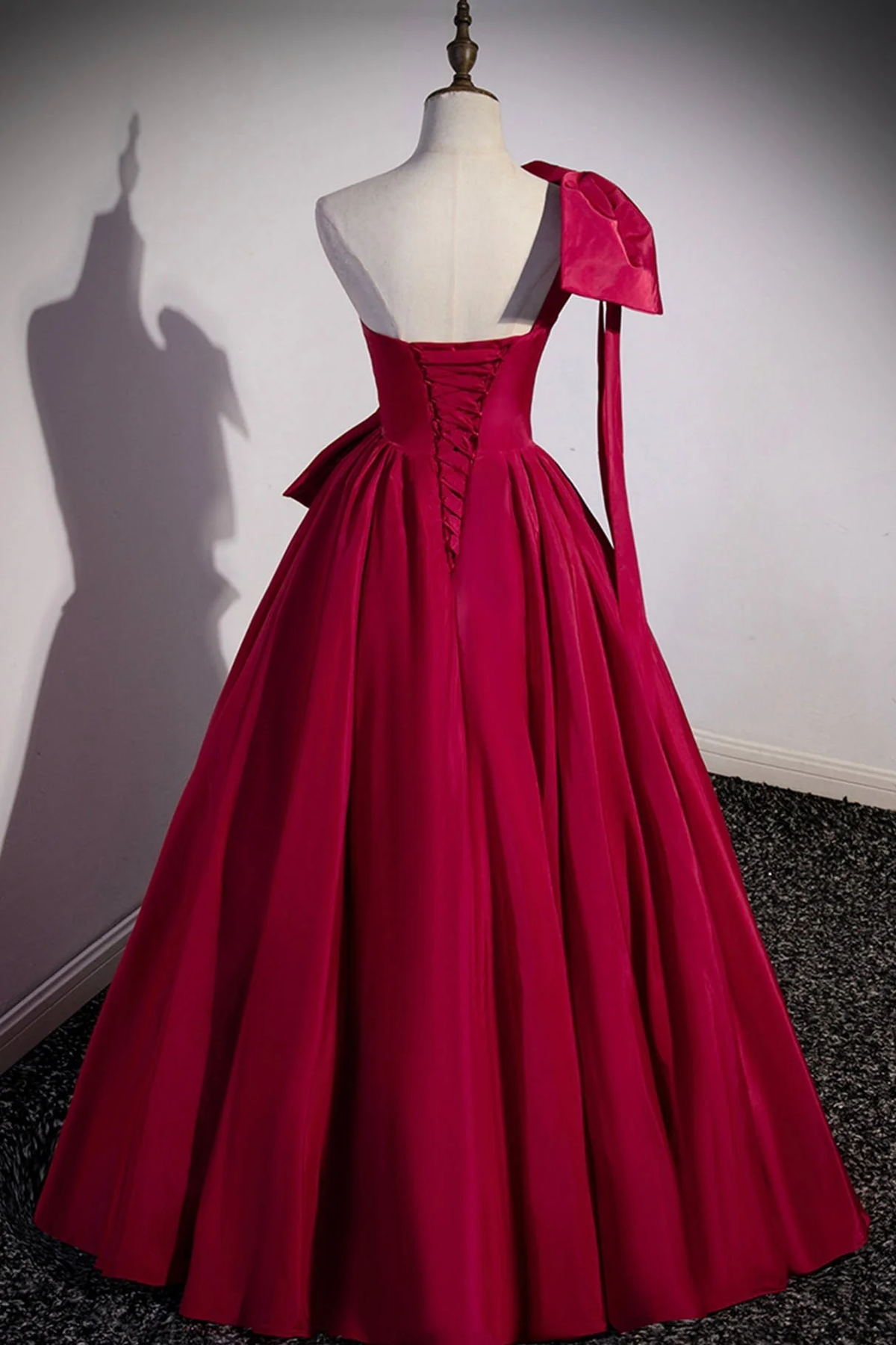 Satin Long Prom Dress, One Shoulder Evening Dress with Bow - View 3 | VelvetHem