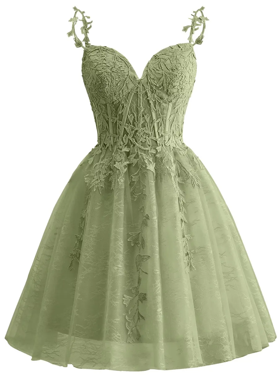 Spaghetti Strap Lace Homecoming Dresses for Teens 2024 Tulle Short Prom Dress Cocktail Gowns fg6049 - View 5 | VelvetHem