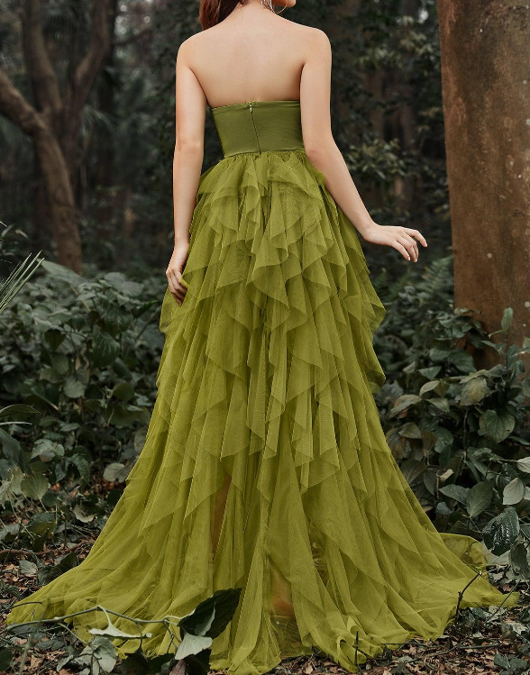 Elegant Lace Bodice Split Ruffle Layered Prom Dress fg6161 - View 2 | VelvetHem